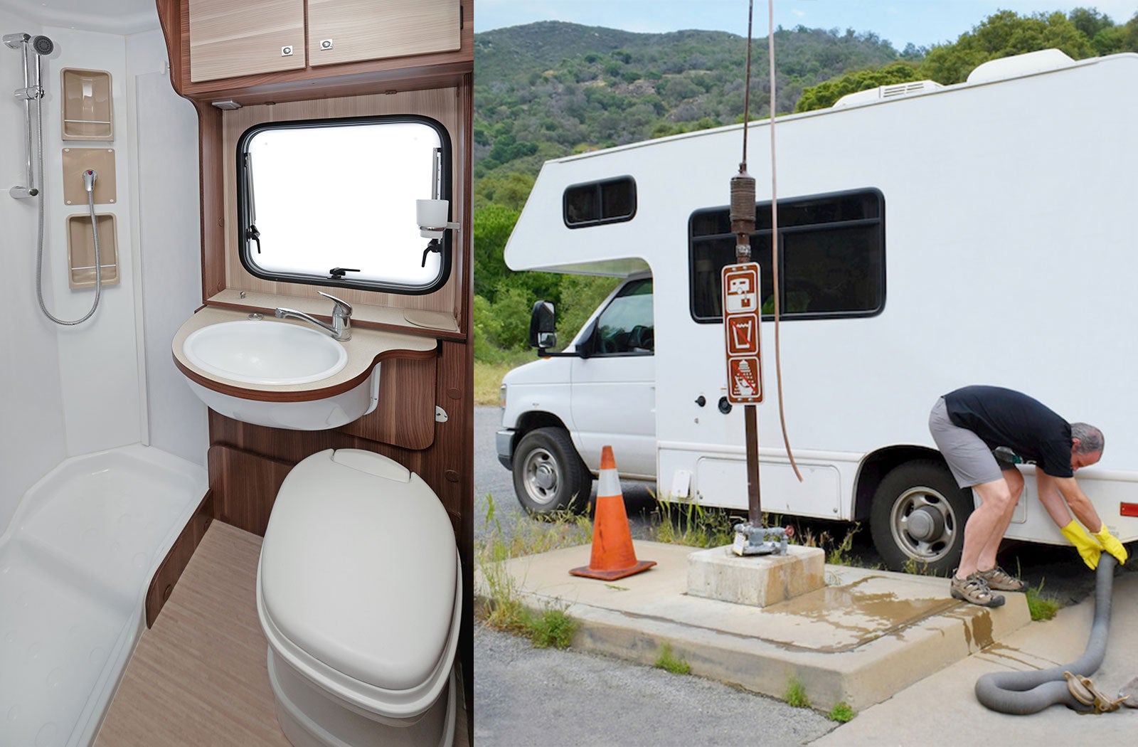 Portable RV/camper toilet and holding tank setup in Saint Andrews, South Carolina