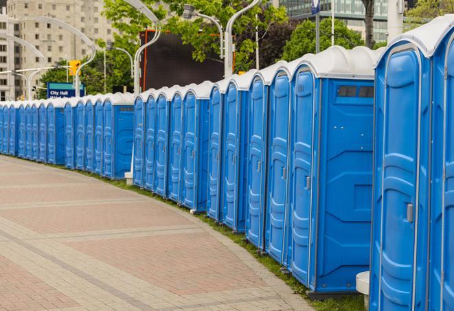 Seasonal porta potty units set up at a Saint Andrews, South Carolina venue